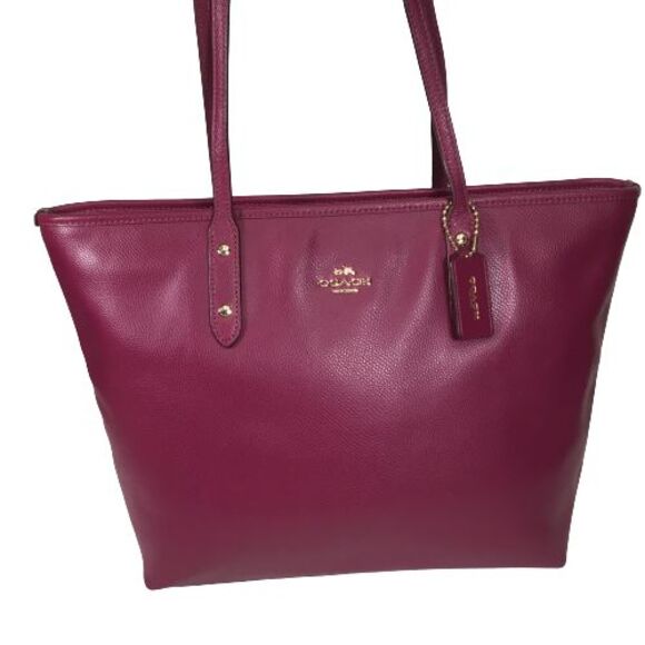 Coach City Tote F37785 Dahlia Fuchsia Magenta Crossgrain Leather Shoulder Bag - Picture 1 of 16
